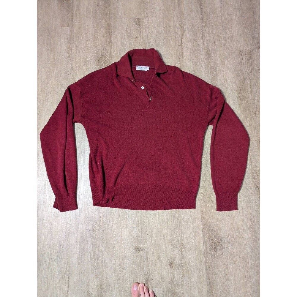 Burberrys Sweater Pre-1999 Label Era Mens M Burgundy Long Sleeve Classic Fit